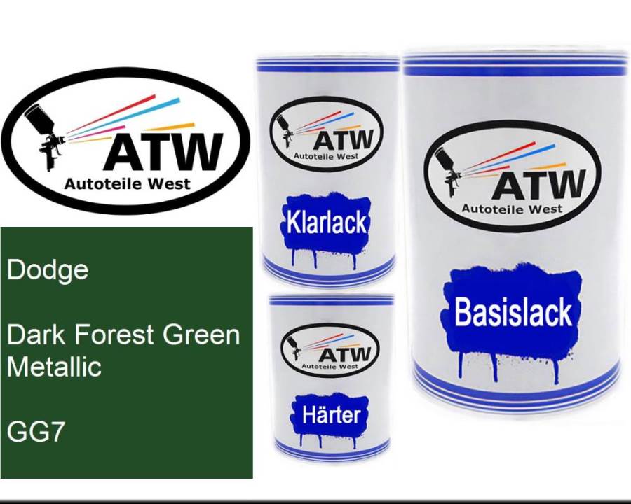 Dodge, Dark Forest Green Metallic, GG7: 500ml Lackdose + 500ml Klarlack + 250ml Härter - Set, von ATW Autoteile West.